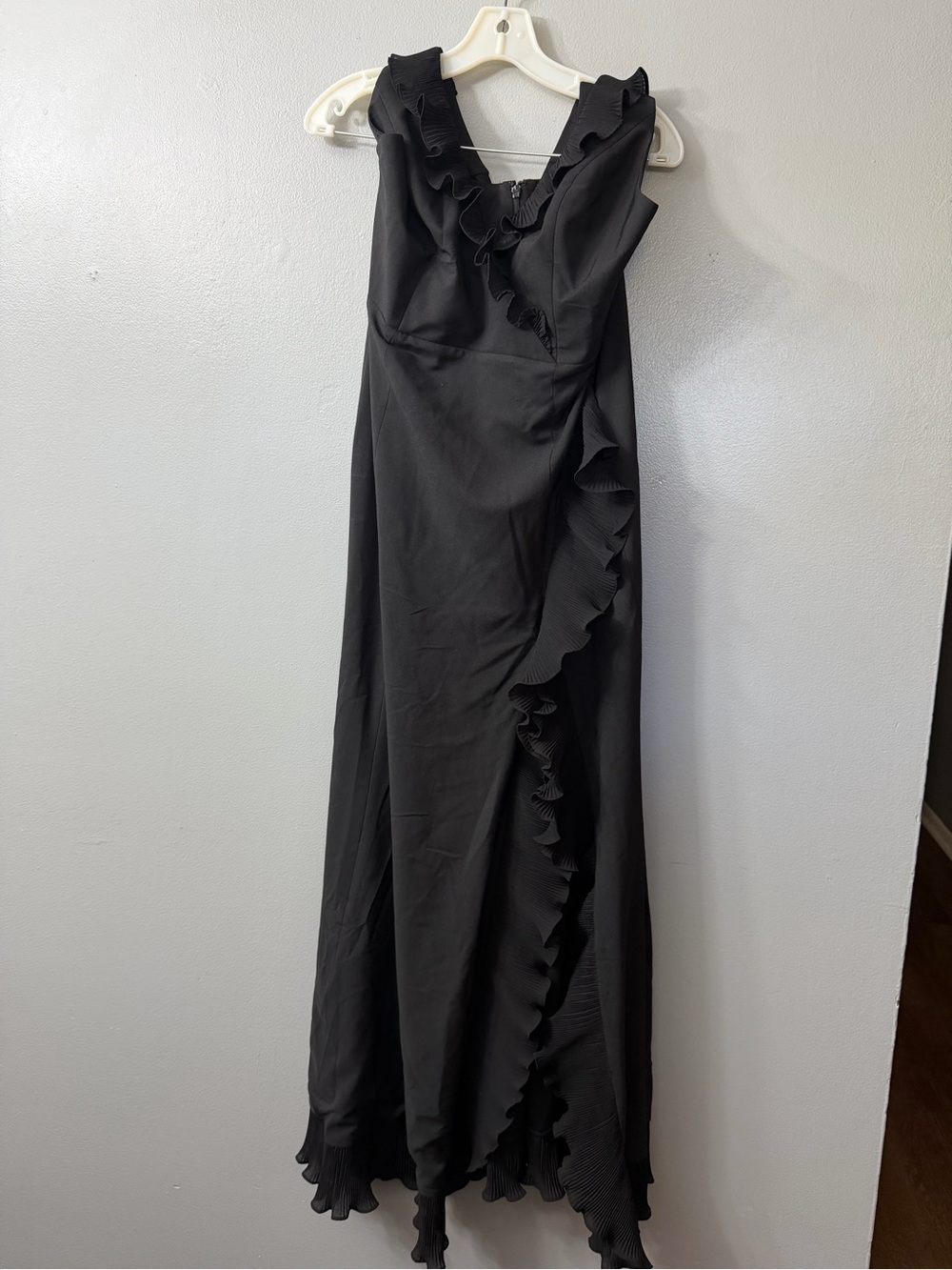 Dress the Population Elegant Black Ruffle-Trim Maxi Dress XL